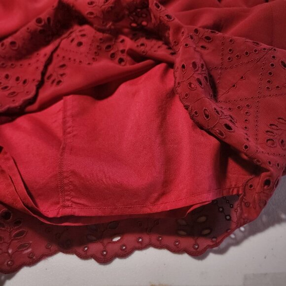 Madewell Womens Red V-Neck Dress Size 0 Embroidered Hem Polyester/Cotton - Picture 12 of 16